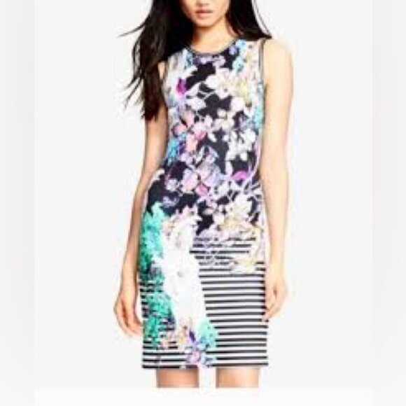 Clover Canyon Enchanted Garden Floral Scuba Bodycon Dress Sz XS - Picture 2 of 12